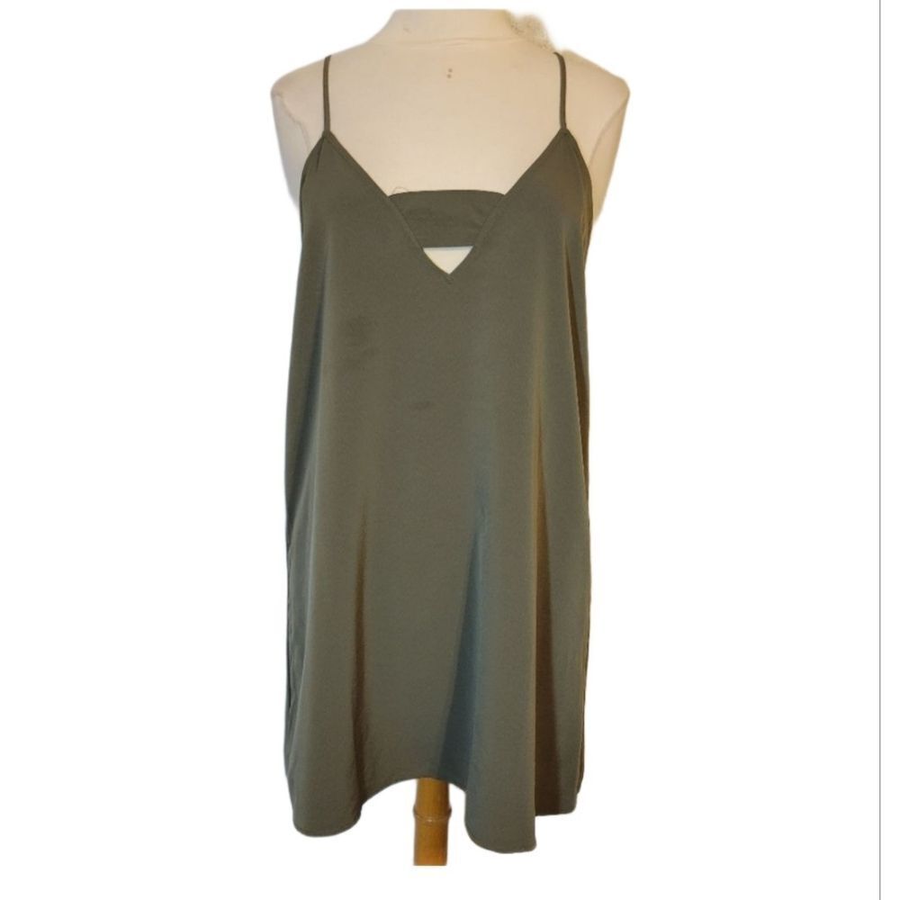 Bar III Spaghetti Strap Olive Green Slip Dress, Sz M